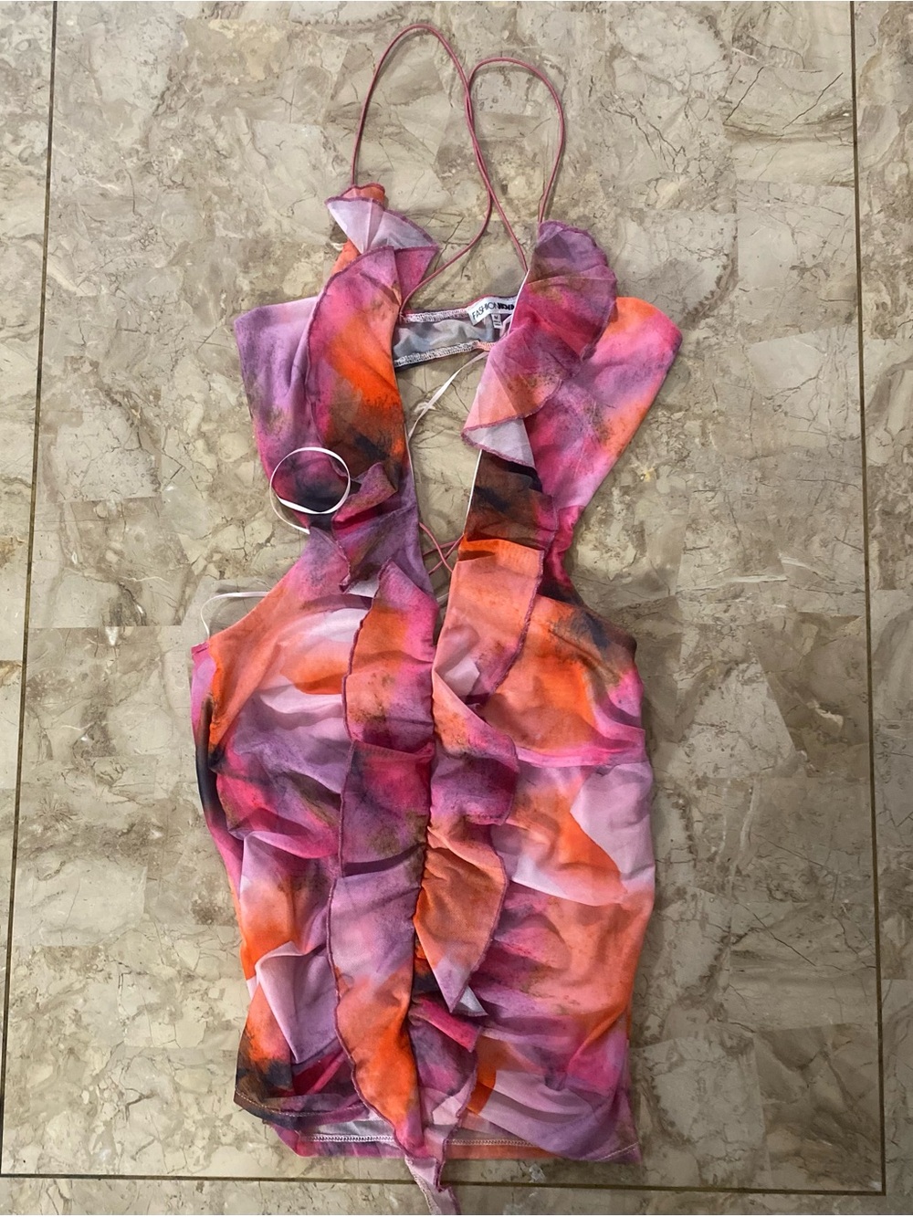 Fashion Nova Pink Orange Purple Ruffle Mini Dress